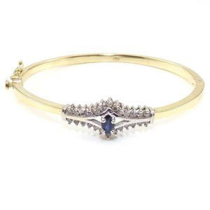 14K Natural Blue Sapphire Diamond Hinged Bracelet